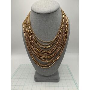 Kramer of‎ New York Vintage Gold Tone Multi Strand Bib Statement Necklace